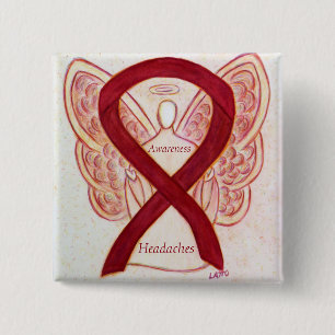 Badge Carré 5 Cm Headaches Awareness Ribbon Angel Custom Pin