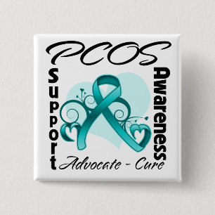 Badge Carré 5 Cm Heart Ribbon - PCOS Awareness