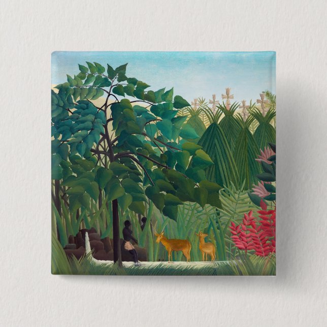 Badge Carré 5 Cm Henri Rousseau - La cascade (Devant)