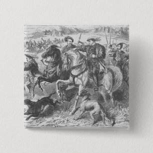 Badge Carré 5 Cm Henry VIII à la chasse royale dans la forêt