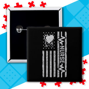 Badge Carré 5 Cm Héros américain Drapeau Héros Coeur Infirmière App
