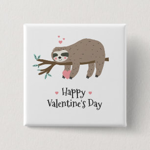 Badge Carré 5 Cm Heureuse Sainte-Valentin Sloth