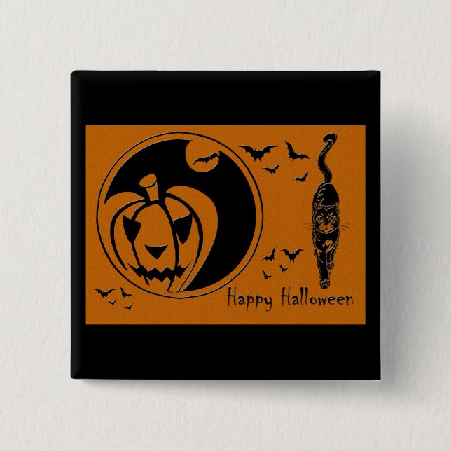 Badge Carré 5 Cm heureux halloween Jack-o'-lantern (Devant)