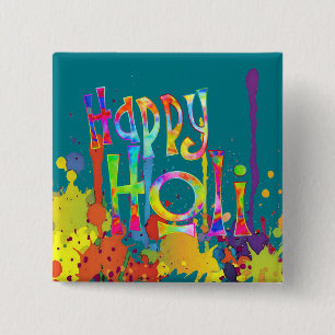 Badge Carré 5 Cm HEUREUX HOLI ! - Diffuser le message Holi