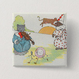Badge Carré 5 Cm Hey Diddle Diddle The Cat and Fiddle Rhyme