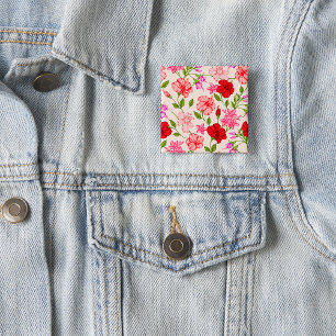 Badge Carré 5 Cm Hibiscus tropicaux et Plumeria motif floral