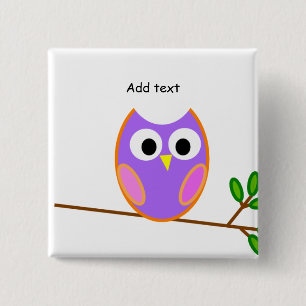 Badge Carré 5 Cm Hibou: Chouette rose et violette