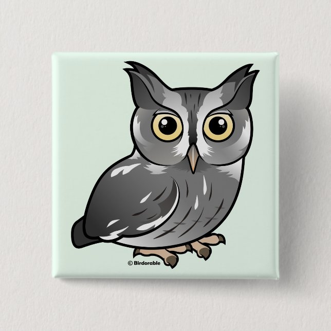 Badge Carré 5 Cm Hibou de cri strident oriental (phase grise) (Devant)