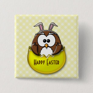 Badge Carré 5 Cm hibou de Pâques - jaune