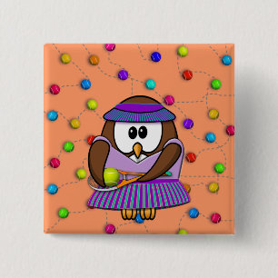 Badge Carré 5 Cm hibou de tennis - fille
