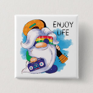 Badge Carré 5 Cm Hippie Gnome : Profitez de la vie