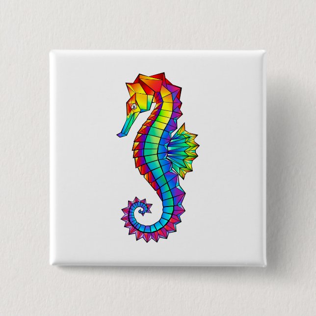 Badge Carré 5 Cm Hippocampe polygonal arc-en-ciel (Devant)