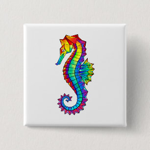 Badge Carré 5 Cm Hippocampe polygonal arc-en-ciel
