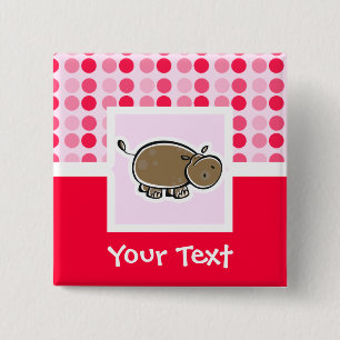 Badge Carré 5 Cm Hippopotame mignon