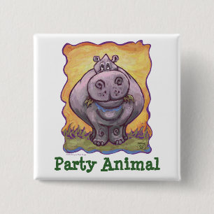 Badge Carré 5 Cm Hippopotamus fête animal