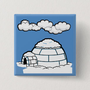 BADGE CARRÉ 5 CM HIVER IGLOO NEIGE BLEU SKY WHITE CLOUDS CARTOON