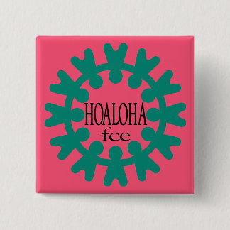Badge Carré 5 Cm Hoaloha Teal sur le bouton rose