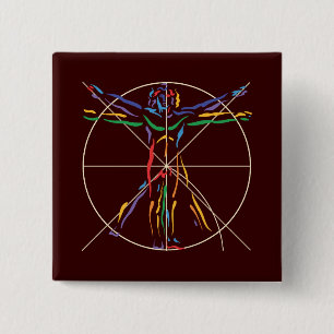 Badge Carré 5 Cm Homme d'anatomie DaVinci dans les couleurs de Chak