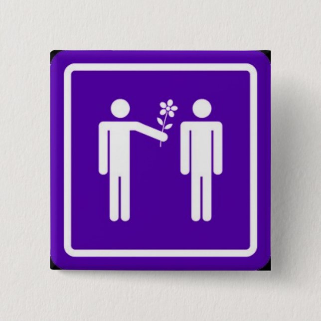 Badge Carré 5 Cm "Hommes avec le bouton de fleur" (Devant)