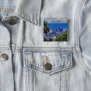 Badge Carré 5 Cm Honolulu, Hawaii paysage urbain pittoresque