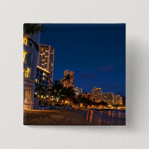 Badge Carré 5 Cm Honolulu, Oahu, Hawaii. Exposition nocturne