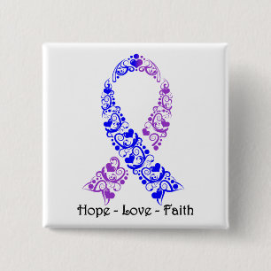 Badge Carré 5 Cm Hope Blue and Purple Awareness Ribbon