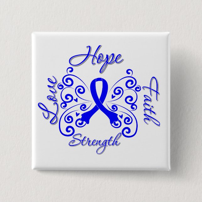 Badge Carré 5 Cm Hope Faith Love Strengve Colon Cancer (Devant)