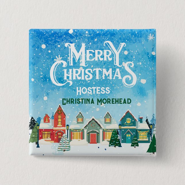 Badge Carré 5 Cm Hostess Pin - thème de Noël (Devant)