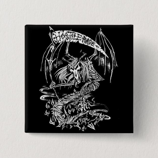 BADGE CARRÉ 5 CM HOSTILE RAGE (Devant)