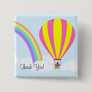 Badge Carré 5 Cm Hot Air Balloon Button - Light Blue Background
