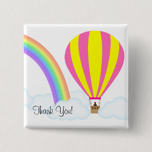 Badge Carré 5 Cm Hot Air Balloon Button - White Background