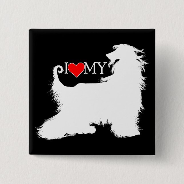Badge Carré 5 Cm Hound Afghan I Love (coeur) my (Devant)