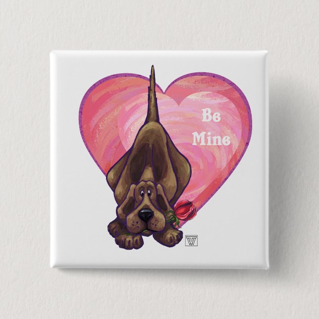 Badge Carré 5 Cm Hound Dog Valentine's Day (Devant)
