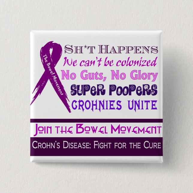 Badge Carré 5 Cm Humour de maladie de Crohn (Devant)