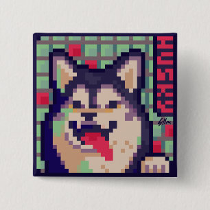 Badge Carré 5 Cm Husky, Pixel Art pixelart
