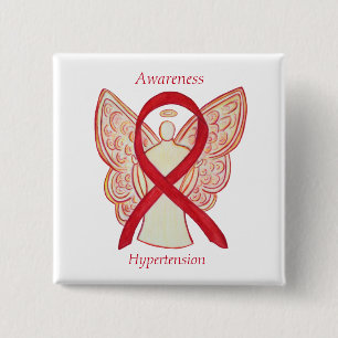 Badge Carré 5 Cm Hypertension (HTN) Sensibilisation Rouge Ruban Ang