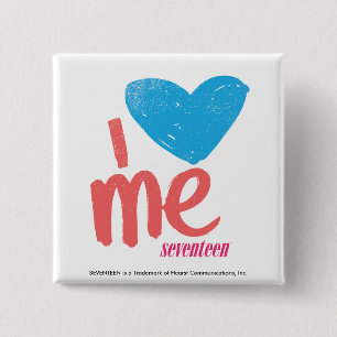 Badge Carré 5 Cm I coeur j'Aqua/rose