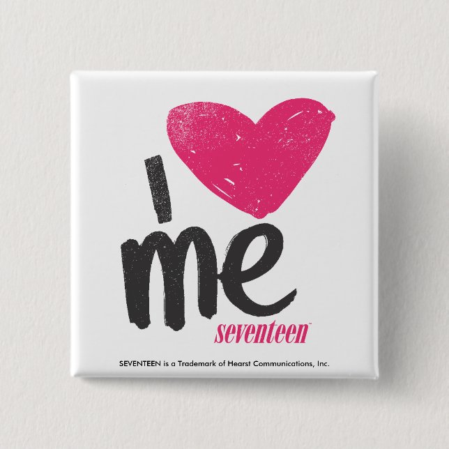 Badge Carré 5 Cm I coeur je magenta (Devant)