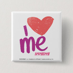 Badge Carré 5 Cm I coeur je rose/pourpre