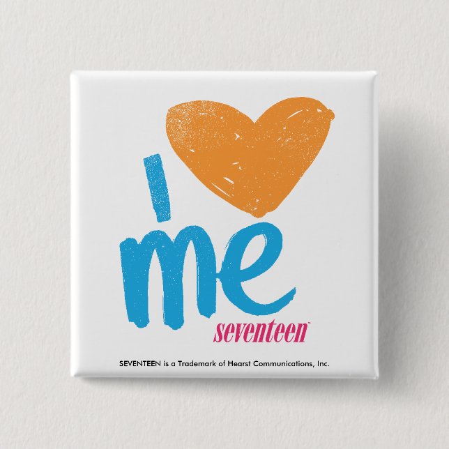 Badge Carré 5 Cm I coeur j'orange/Aqua (Devant)