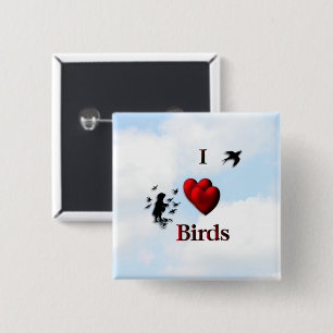 Badge Carré 5 Cm I Coeur Oiseaux / Nourrir les oiseaux