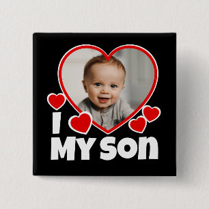 Badge Carré 5 Cm I Heart My Son Photo Personnalisée