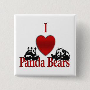Badge Carré 5 Cm I Heart Panda Bears