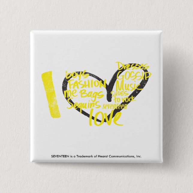 Badge Carré 5 Cm I jaune de graffiti de coeur (Devant)