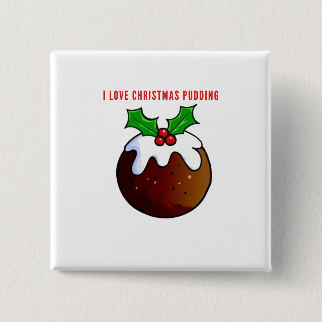 Badge Carré 5 Cm I Love Christmas Pudding (Devant)