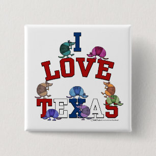 Badge Carré 5 Cm I Love Texas-Colorful Armadillos