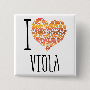 Badge Carré 5 Cm I Love Viola Orange Mandala Heart