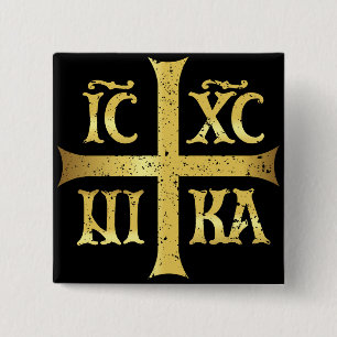 BADGE CARRÉ 5 CM IC XC NIKA JESUS CHRIST CONQUÊTES