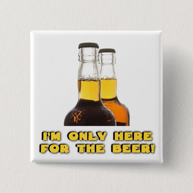 Badge Carré 5 Cm Ici pour la BIÈRE ! (Devant)
