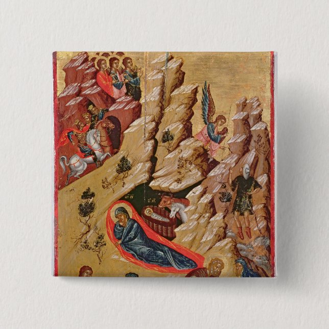 Badge Carré 5 Cm Icône dépeignant la nativité (Devant)